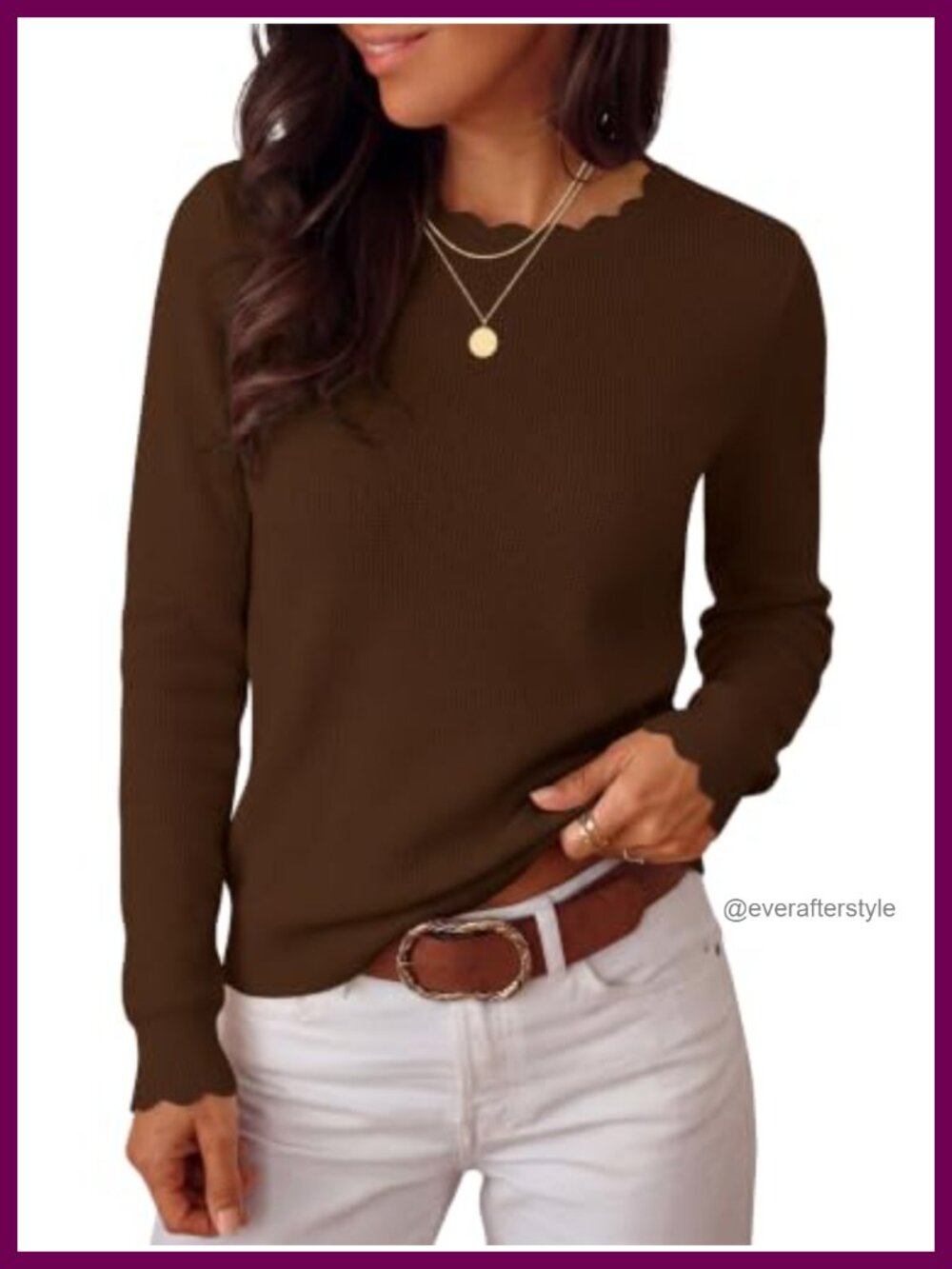 Women's Long Sleeve Sweater Scalloped Neck Knit Lightweight Pullover Fall